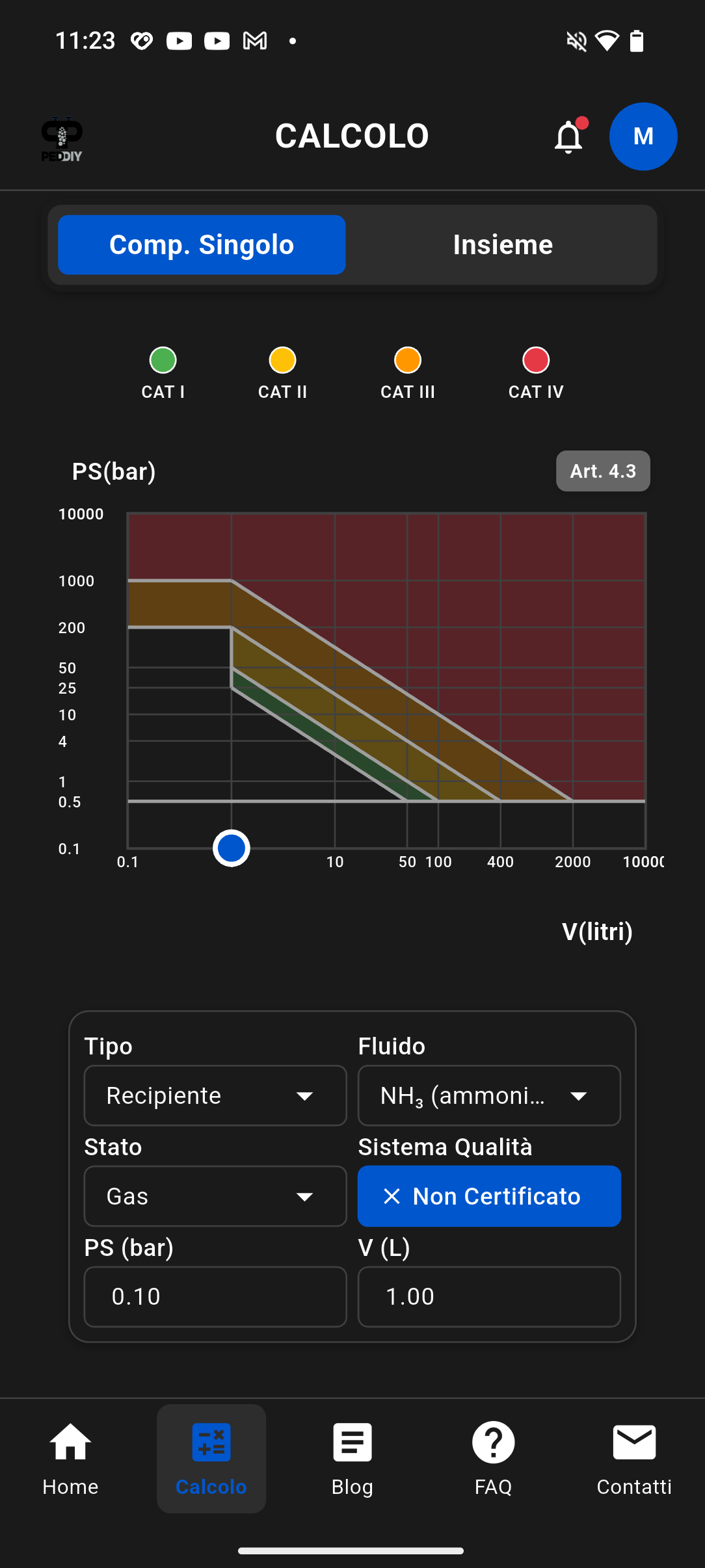 Schermata di calcolo della PED Mobile App