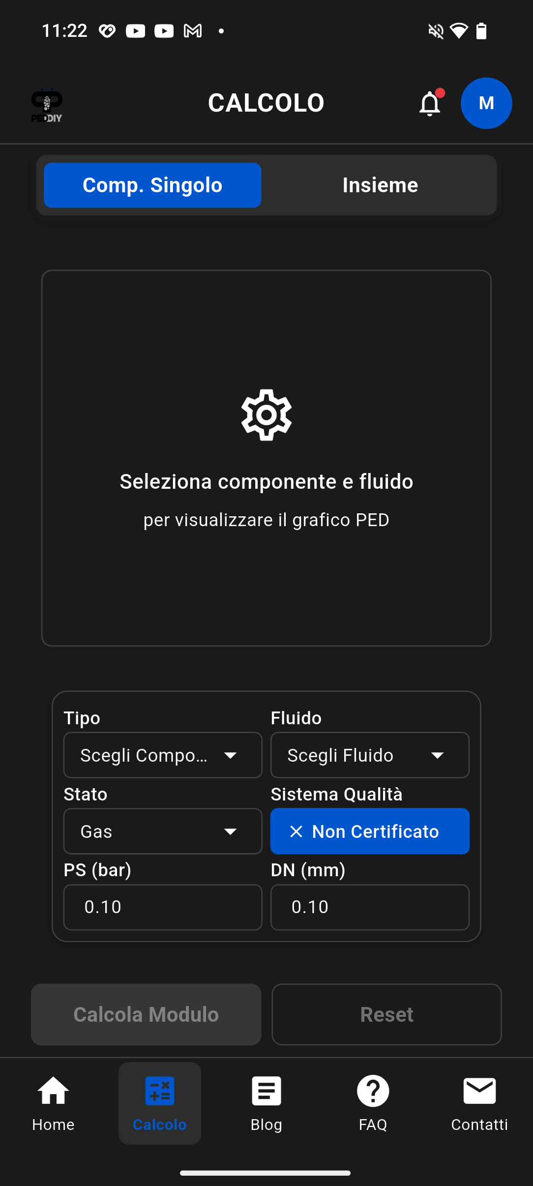 Schermata iniziale della PED Mobile App
