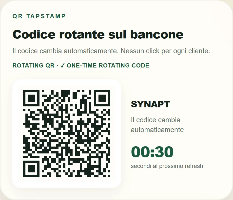 QR TapStamp di iscrizione: crea o apre la tessera sul telefono, senza accreditare timbri